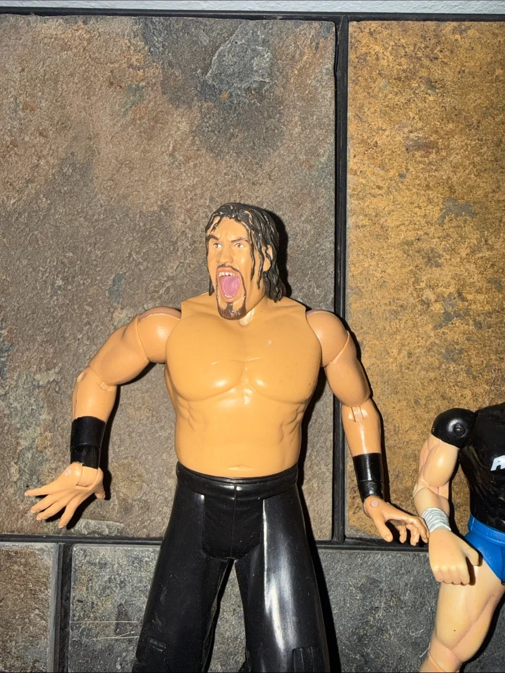Wrestling Action Figures Set - Black Pants & Blue Trunks